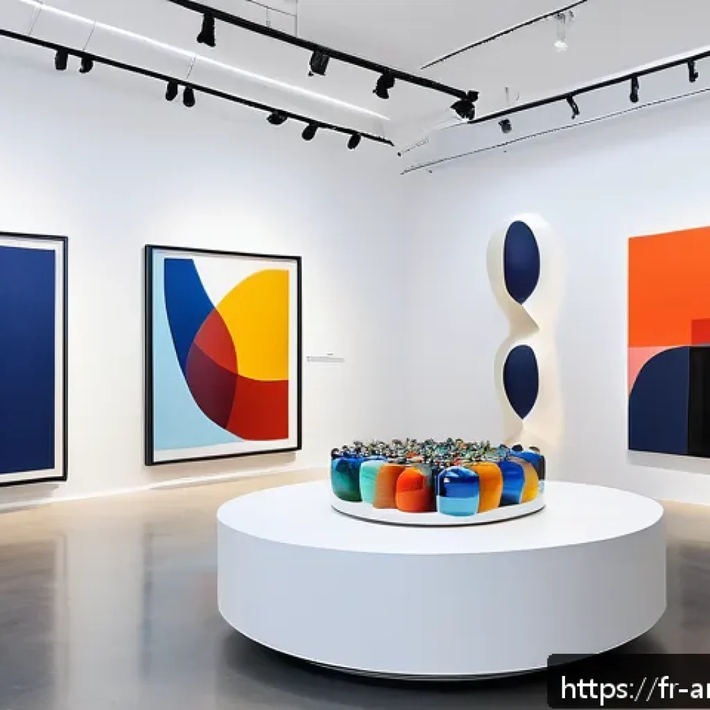 예술 비즈니스 협력 모델 - A high-end fashion boutique interior transformed into a temporary art gallery, featuring minimalist ...