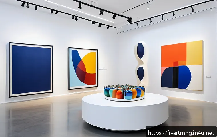 예술 비즈니스 협력 모델 - A high-end fashion boutique interior transformed into a temporary art gallery, featuring minimalist ...